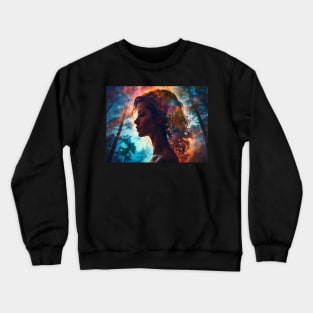 Double exposure portrait of a woman Crewneck Sweatshirt